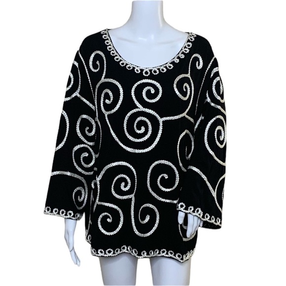 Lauren Michelle Tops - Lauren Michelle Deco Art Black White Embellished